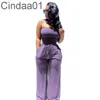 Designer Jumpsuits Sexig solid färg av axel Frosted Axless DrawString Wide Leg Pants Overalls Plus Size Clubwear 5 Färger