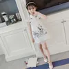 Çocuk Qipao Elbise Geleneksel Çin Elbise Çiçek Kızlar Cheongsam Çocuklar Için Prenses Vinç Baskı Örgü Balıkçı Yaka Giysi 2019 Q0716