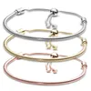 Silver Plated Charms Bracelets 3MM Chain Adjustable Fit pandora Gold Rose Bangle Bracelet Women Female Christmas Party Birthday Gift BR020