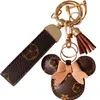 Carro de moda Keychain Favor Mouse Saco de Flor Bolsa Pingente Charme Brown Keyring Holder para Homens Presente PU Couro Lanyard Chaveiro Acessórios