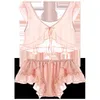 Sommer sexy Pyjamas für Frauen Nachtwäsche Damen Spitzenperspektive Top und kurzer Anzug Dot Pink White Niedes Mädchen Schlafzress Dessous 210330