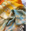 Oil Painting 100% Natural Silk Scarf Soft Smooth Women Luxury Square Head Scarves Hijab Foulard 110*110cm