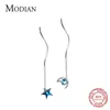 Classic Long Chain Tassel Drop Earrings For Women Genuine 925 Sterling Silver Clear Blue Crystal Stars Moon Jewelry Gift 210707