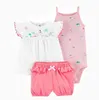 Set di abbigliamento per neonata infantile Top in cotone morbido estivo nato Top + Body + Pantaloncini 3 pezzi tute per bambini Ropa de bebe 210816