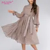 S.FLAVOR Women Printing Chiffon Dress Fashion Flare Sleeve O Neck A Line Party Vestidos Elegant Women Midi Autumn Dress 210630