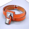 Bangle 2021hot Famous Brand Real Leather Lock Bracelet for Women the Best Gift Q0720