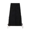 Black Single Breasted Long Denim Skirt Women Autumn Korean Casual High Waist Pockets Vintage Lady Solid A-line Jeans Skirt 210417
