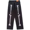 Aolamegs gotisk skalle skelett broderi jeans m￤n punk mode high street casual rak svart denim byxor streetwear 0309