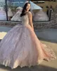 Champagne Sparkly Rose Quinceanera Vestidos Sequin Lace Ball Ball Vestidos Prom Vestidos Sweetheart Doce 16 Vestido Longo Vestido Formal