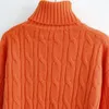 Kvinnors tröjor Kvinnors vinter 2022 Casual Female Turtleneck Pullover Tops Lone Sleeve Sticked tröja Orange Women kläder