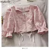 Два куска набор летний цветочный урожай топ блузка + высокая талия мини-юбки Корейский мода шикарное элегантное 2 женщины 210519
