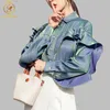 Primavera Irregolare foglia di loto flash Camicia Fashin Office Lady Camicetta Donna Manica lunga Casual Basic 210520