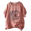 到着夏の芸術スタイルの女性Tシャツプラスサイズの緩いカジュアルコットンリネン刺繍Paisley TeeシャツFemme Tops M17 210512