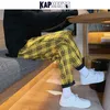 Kapments Streetwear Желтые клетчатые брюки Мужчины Мужчины Мужчины Человек Повседневная прямые Гарм Брюки Мужчины Корейский хип-хоп Трек Брюки Плюс Размер 210406