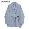 Clicever Beackwork Blazer для женщин, зарезанные с длинным рукавом насывает карманы большие размеры повседневные пальто женской осенью одежда 211006