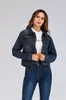 Veste en jean à col à revers pour femme, manteau court et décontracté à simple boutonnage, vêtement automne-hiver 2023, BKJ003