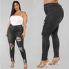 Kvinnors jeans Kvinnors höga midja rippade byxa för kvinnor Tassel Hole Pencil Pants Blue Streetwear Plus Size Ladies