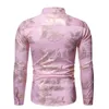Gold Floral Print Party Shirt Men Automne Slim Fit Long Sleev Mens Robe Shirts Casual Bouton Down CHEMISE HOMME PINK 210522