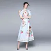 Sommar mode designer vintage klänning kvinnor puff ärm tryckt boho helgdag fest lång klänning robe 210518