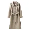 Nerazzurri Höst lång Läder Trench Coat för kvinnor Långärmad Bälte Knappar Faux Läder Raincoat Kvinnor Koreansk Fashion 211007