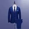 2021 New Men's Slim Button Suit Pure Color Dress Blazer Host Show Jacket Coat & Pant Mens Formal Blazer Plu