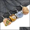 Pendant Necklaces & Pendants Jewelry Irregar Natural Tumbled Stones Alloy Wire Winding Jasper Tiger Eye Labradorite Healing Crystal Gem Diy