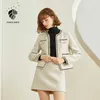 Fansilanen dois peças de lã mistura mulheres conjuntos elegante saia de bolso xadrez e top outono terno de inverno feminino combinando 210607