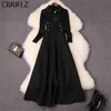Winter Women Set Full Sleeve Stand Collar Pullover Peter Pan Strap Dress 2 Piece Elegant Black Patry 210520
