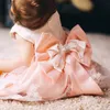 Vestidos de niña LZH Vestido de Navidad infantil para bebés Lace Bowknokt Pink Princess Kids 1st Año Fiesta de cumpleaños Ropa de nacimiento