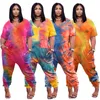 Pagliaccetti da donna Tie Dye One Piece Pantaloni da salotto Tuta con scollo a V manica corta Sciolto con tasche 4 colori Seleziona