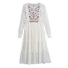 Za Dress Femmes Chic Mode Fleur Broderie Midi Vintage À Manches Longues O Cou Femme es Vestidos Mujer 210531