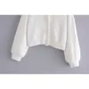 Blanc Crop Pull Perles Bouton Court Cardigan Femme Tricoté Veste Mohair Dames Tops 210421