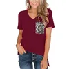 T-shirt estiva da donna maniche corte scollo a V patchwork taschino leopardato t-shirt basic femminile camiseta mujer 210522