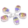 Mélanger 5 pièces pendentifs Luckyshine Shine coupe ovale arc-en-ciel mystique pastèque tourmaline pierres précieuses 925 colliers pendentif en argent