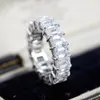 FAIXAS ANÉIS dedo Seis cortes CONJUNTO DE PAVE DE PRATA 925 COMPLETO DIAMANTE ETERNIDADE NOIVADO CONJUNTO DE ALIANÇAS DE CASAMENTO JÓIAS FINAS Atacado