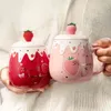 Taza de alta belleza con tapa, cuchara, taza para estudiante femenina, versión coreana, taza de café ins encantadora, taza de desayuno de cerámica para el hogar 210804