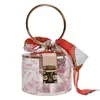 girls cartoon handbags Transparent Acrylic Woman Bucket bag cute children Print Scarves bowknkot bags F363
