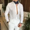 Chemises habillées pour hommes 2022 mode Style italien coupe ajustée col Vertical lin hommes chemise blanc solide mâle décontracté affaires