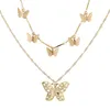 Elegância bonita borboleta pingente gravada para mulheres encantador multicamada ouro cadeia de festa de casamento jóias presente