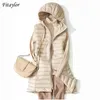 Fitaylor Winter Ultra Licht Weiße Ente Unten Mantel Frauen 4XL Plus Größe Jacke Medium Lange Weste Weibliche Casual Zipper Oberbekleidung 211011