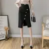New Women Knee-Length Skirts High Waist Work Wear OL Skirt With Buttons Elegant Ladies Stretch Casual Slit Pencil Skirt X0428