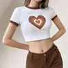 Kawaii Heart Print Y2K T-Shirt With Short Sleeve Female Fashion Women Harajuku Summer Crop Top For Girls White Tees Shirt 210415