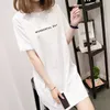 Nkandby Plus Size素晴らしい日プリントロングTシャツ夏の女性の緩いスリットフェムミトップスコットンTシャツ半袖レディースTシャツx0628