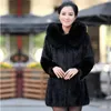 Women's Faux Fur Coat Winter Warm Black Imitation Fur Long Round Neck Hat Temperament Young Lady 211122