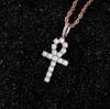 Iced Zircon Cross Pendant con collar de cadena de cuerda de 3 mm Set Mens Hip hop Jewelry Gold Silver CZ Pendant Necklace