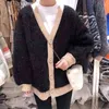 Kvinnor Cashmere Tröja och Cardigans V Neck Harajuku Casual Poncho Jumpers Lartern Sleeve Lös Fake Fur 210430