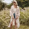 Elegantes Frühlings- und Sommer-Casual-Mode-Druck-Boho-Kleid für Damen-Cardigan-Strand-Chiffon-Long-Shirt-Kleid Vestidos 210514