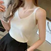 Koreaanse truien vrouwen gebreide gallus trui reguliere mouwloze tank top vrouw witte v-hals All-match zomer solide vest 210427