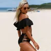 Women's Swimwear Flounced High Waist Bikini Women Off Shoulder Swimsuit Ruffle Swimming Suit Bathing Maillot De Bain Plavky