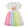 SAILEROAD 2-7 Years Baby Girl Rainbow Dress with Animals Princess Short Sleeve Dresses Children Summer Clothing for Kids Q0716